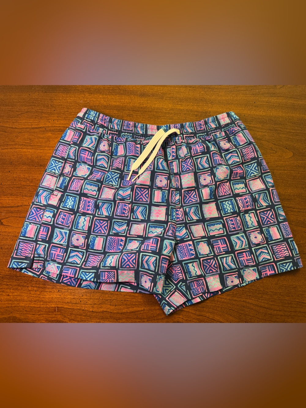 Chubbies Youth Lined Swim Trunks Medium Blue Pink Print | Medium 10/12